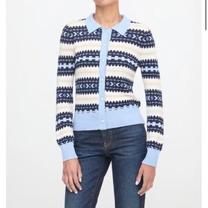 Hill House Navy and Cream Patterned Cardigan